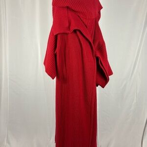 Avant Garde Hand Knitted Red Wool Long Coat